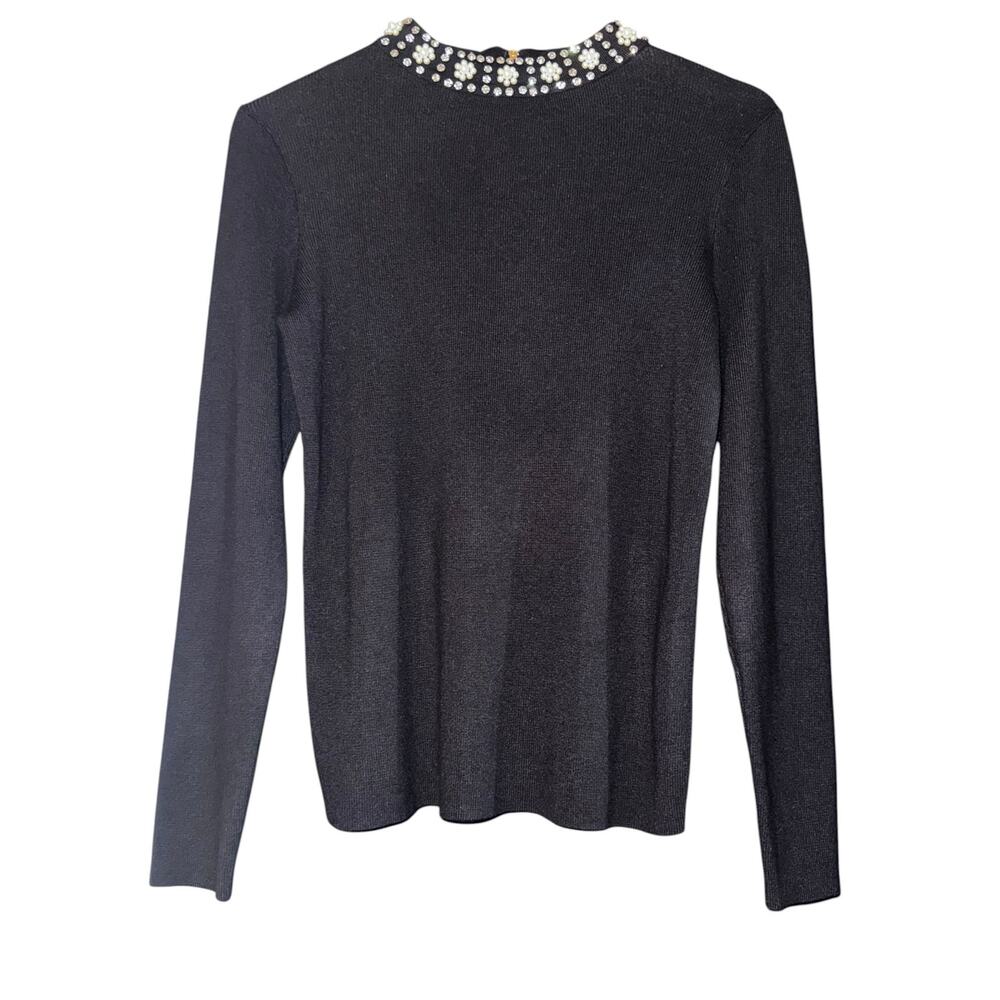 New Carmen Marc Valvo Bling Collar Sweater Womens Medium Old Money Luxury Preppy